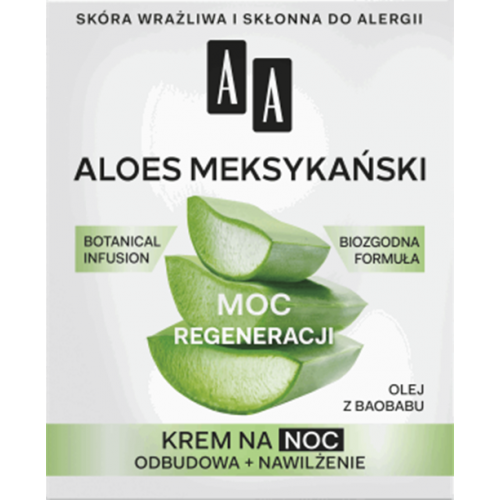 Data ważności 07.2021 AA Moc Roślin, Aloes meksykański, Krem na noc `Odbudowa + nawilżenie` 50ml
